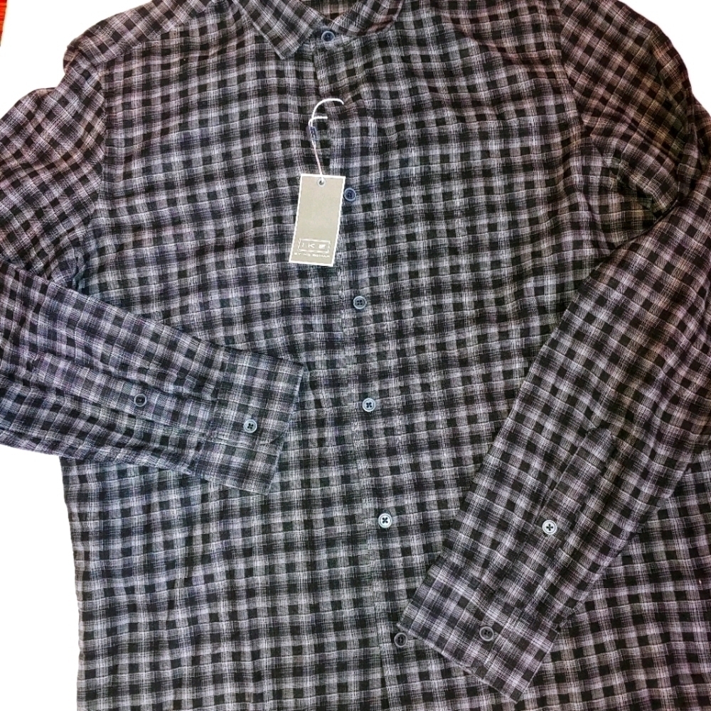 NWT Ike Behar Check Cotton Button Shirt M